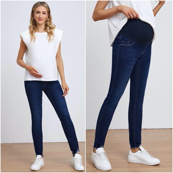 MATERNITY distressed denim skinny jeans dark wash - Picture 4 of 6